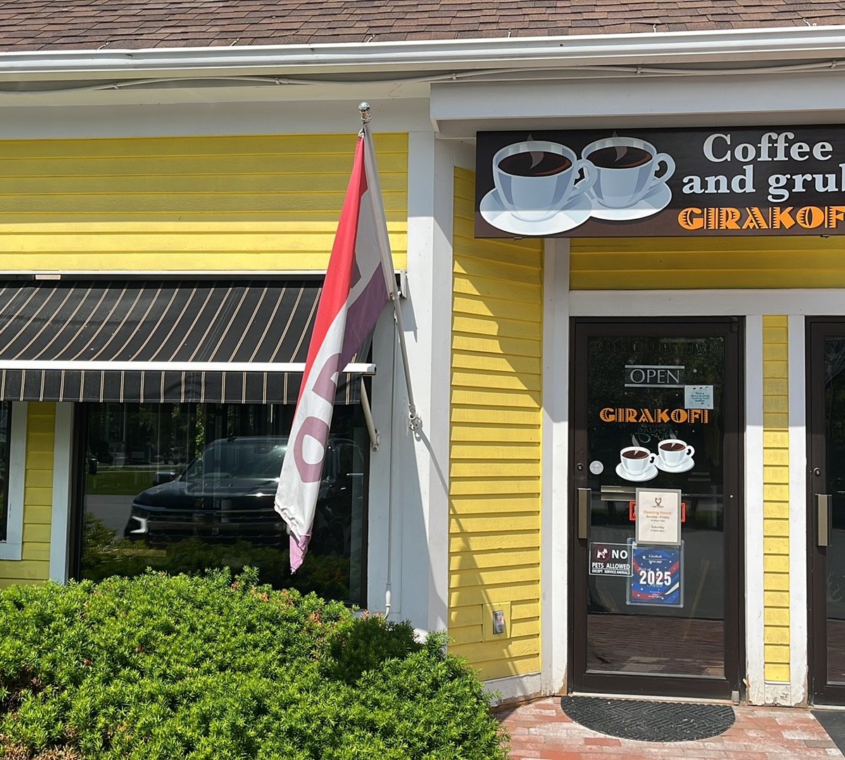 Storefront of GiraKofi, specialty coffee shop in Stowe