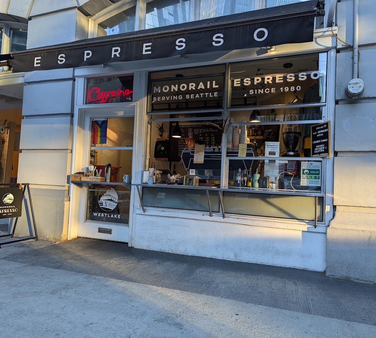 Storefront of Monorail Espresso, specialty coffee shop in Seattle