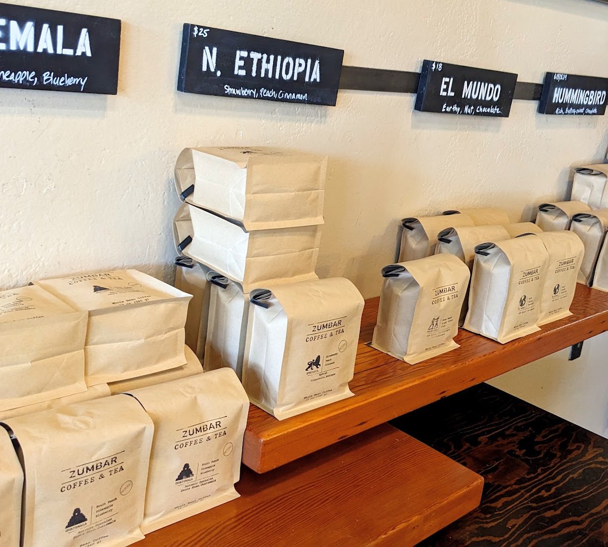 Interior of Zumbar Coffee & Tea, specialty coffee shop in San Diego