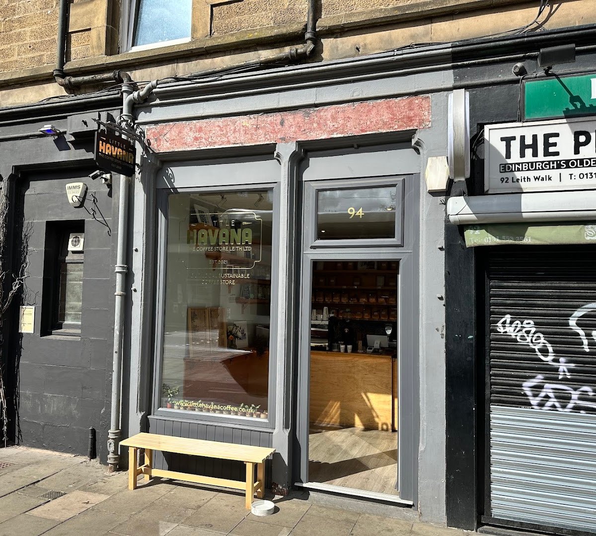 Storefront of Little Havana Coffee Store, specialty coffee shop in Edinburgh
