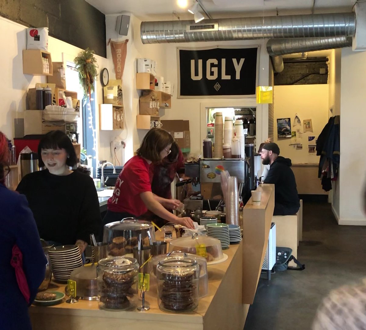 Interior of Ugly Duck Coffee, specialty coffee shop in Rochester