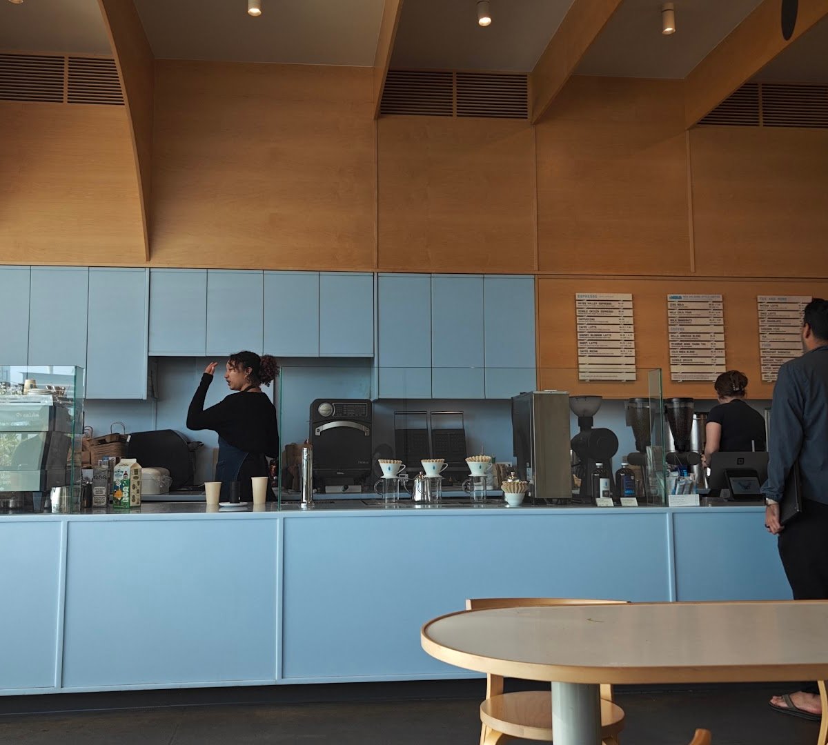 Interior of Blue Bottle Coffee, specialty coffee shop in San Diego