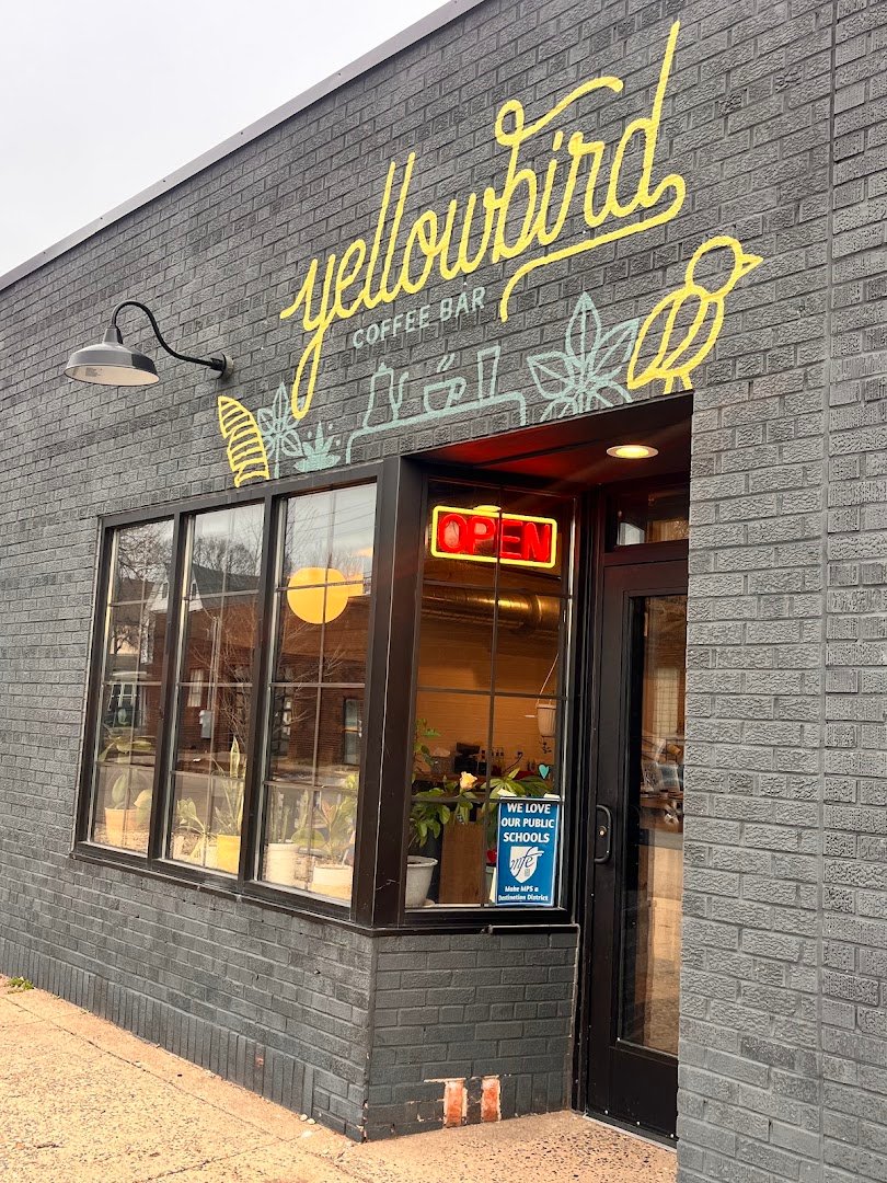 Storefront of yellowbird coffee bar NE, specialty coffee shop in Minneapolis