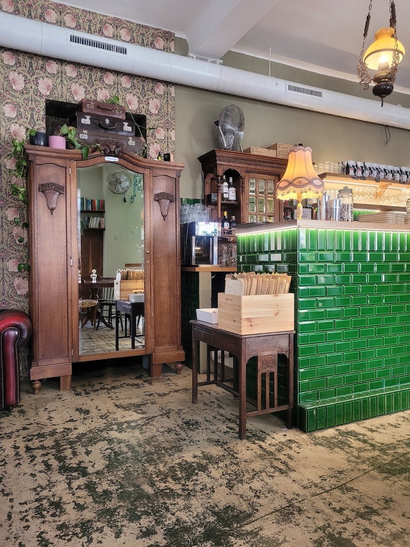 Interior of The FLAT cafe, specialty coffee shop in Prague
