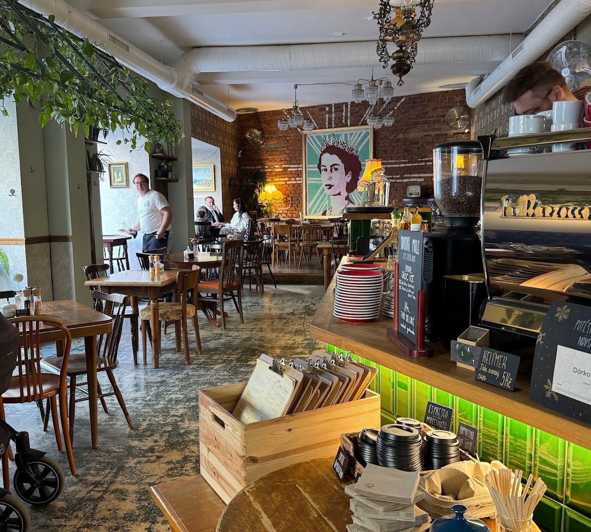Interior of The FLAT cafe, specialty coffee shop in Prague