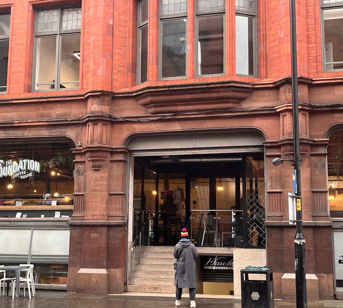 Storefront of Foundation Coffee House, specialty coffee shop in Manchester