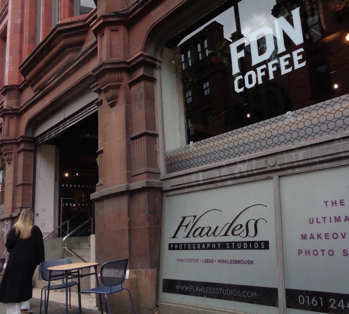 Storefront of Foundation Coffee House, specialty coffee shop in Manchester