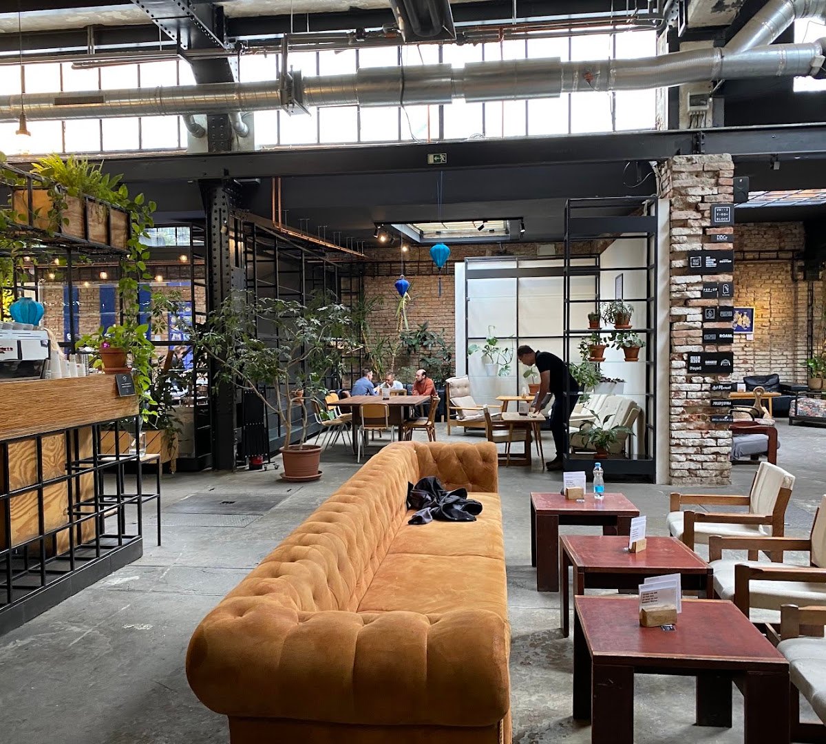 Interior of VNITROBLOCK, specialty coffee shop in Prague