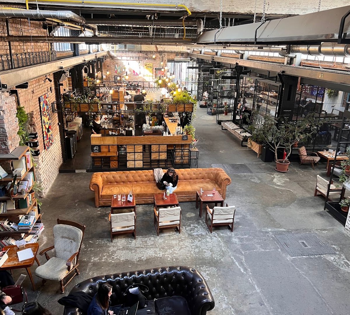 Interior of VNITROBLOCK, specialty coffee shop in Prague