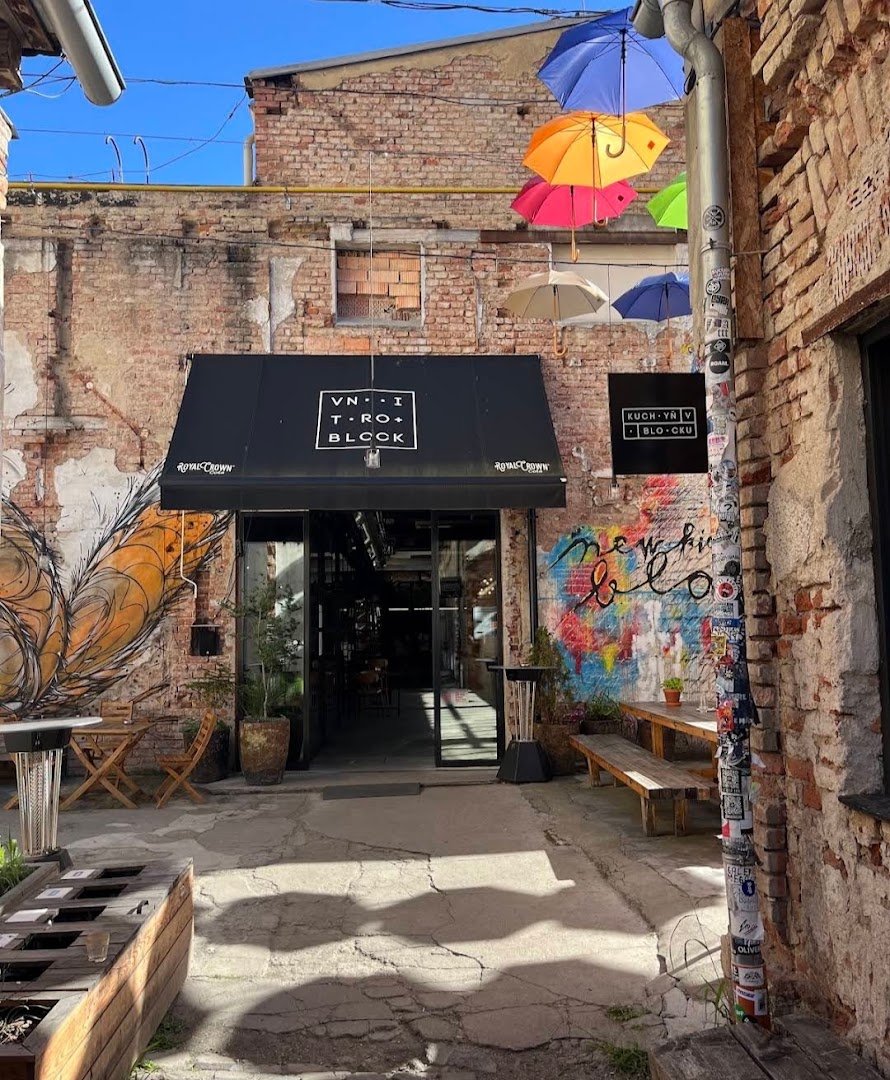 Storefront of VNITROBLOCK, specialty coffee shop in Prague