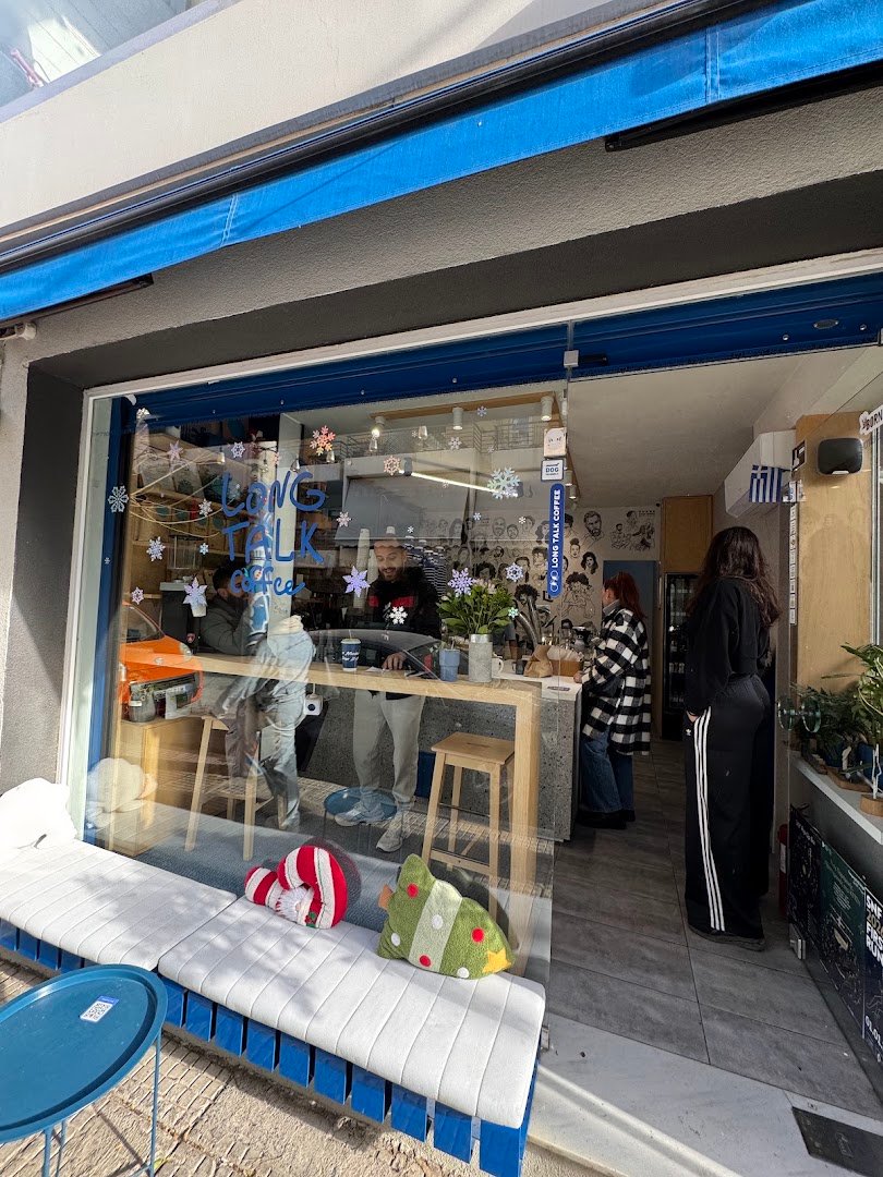Storefront of Long Talk Coffee, specialty coffee shop in Athens