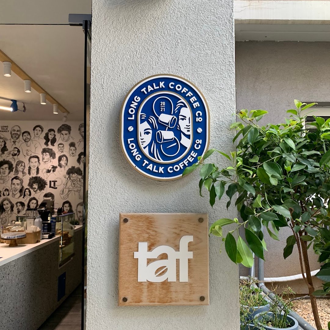 Signage at Long Talk Coffee, specialty coffee shop in Athens