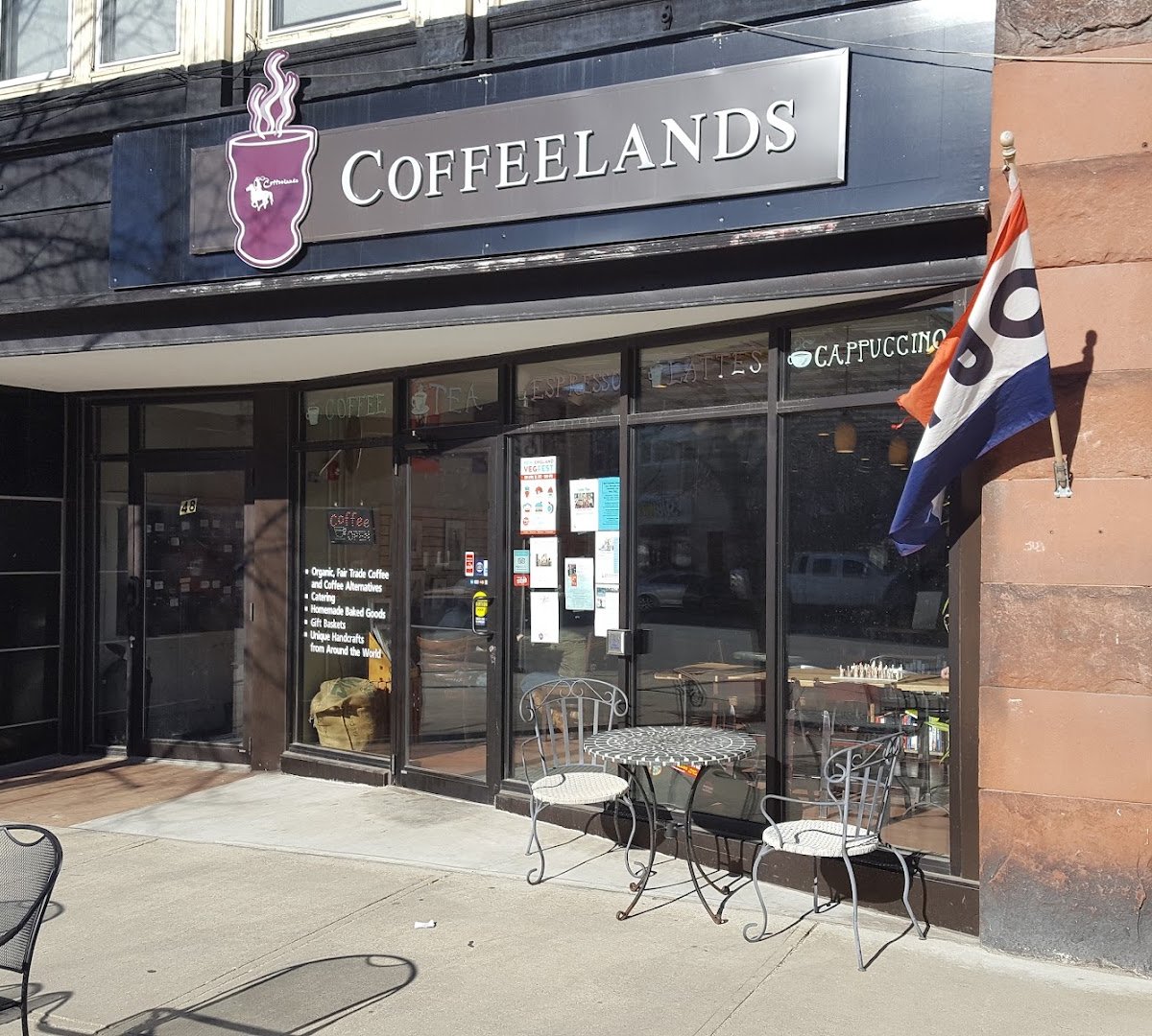 Storefront of Coffeelands, specialty coffee shop in Worcester