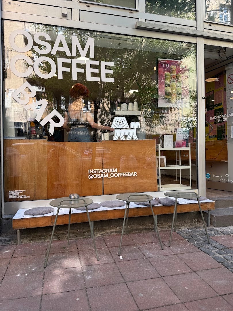 Storefront of OSAM specialty coffee, specialty coffee shop in Belgrade