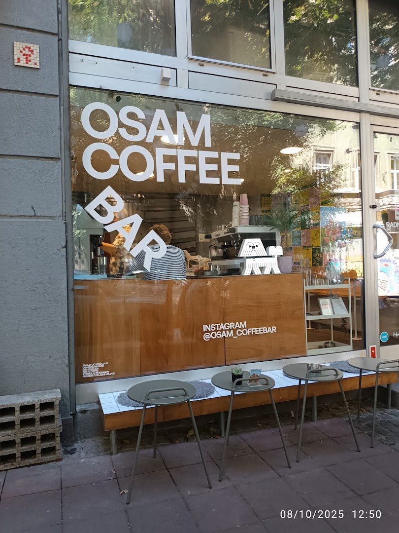 Storefront of OSAM specialty coffee, specialty coffee shop in Belgrade