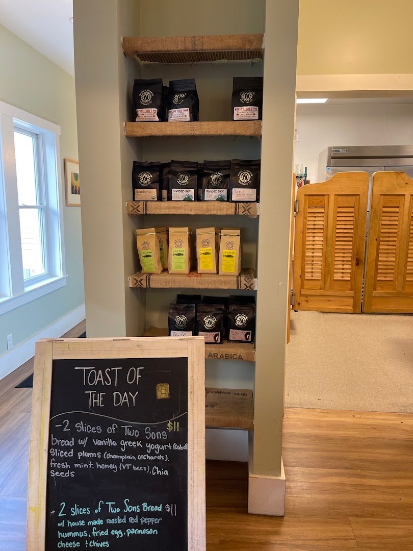 Interior of Jenna's Coffee House - Two Sons Bakehouse, specialty coffee shop in Stowe
