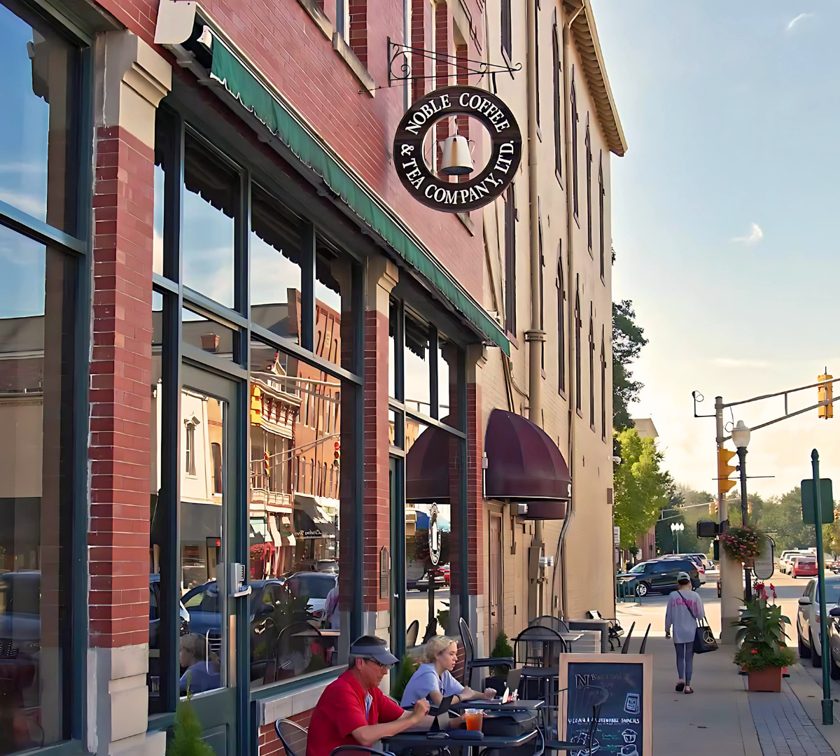 Storefront of Noble Coffee & Tea Company, specialty coffee shop in Indianapolis