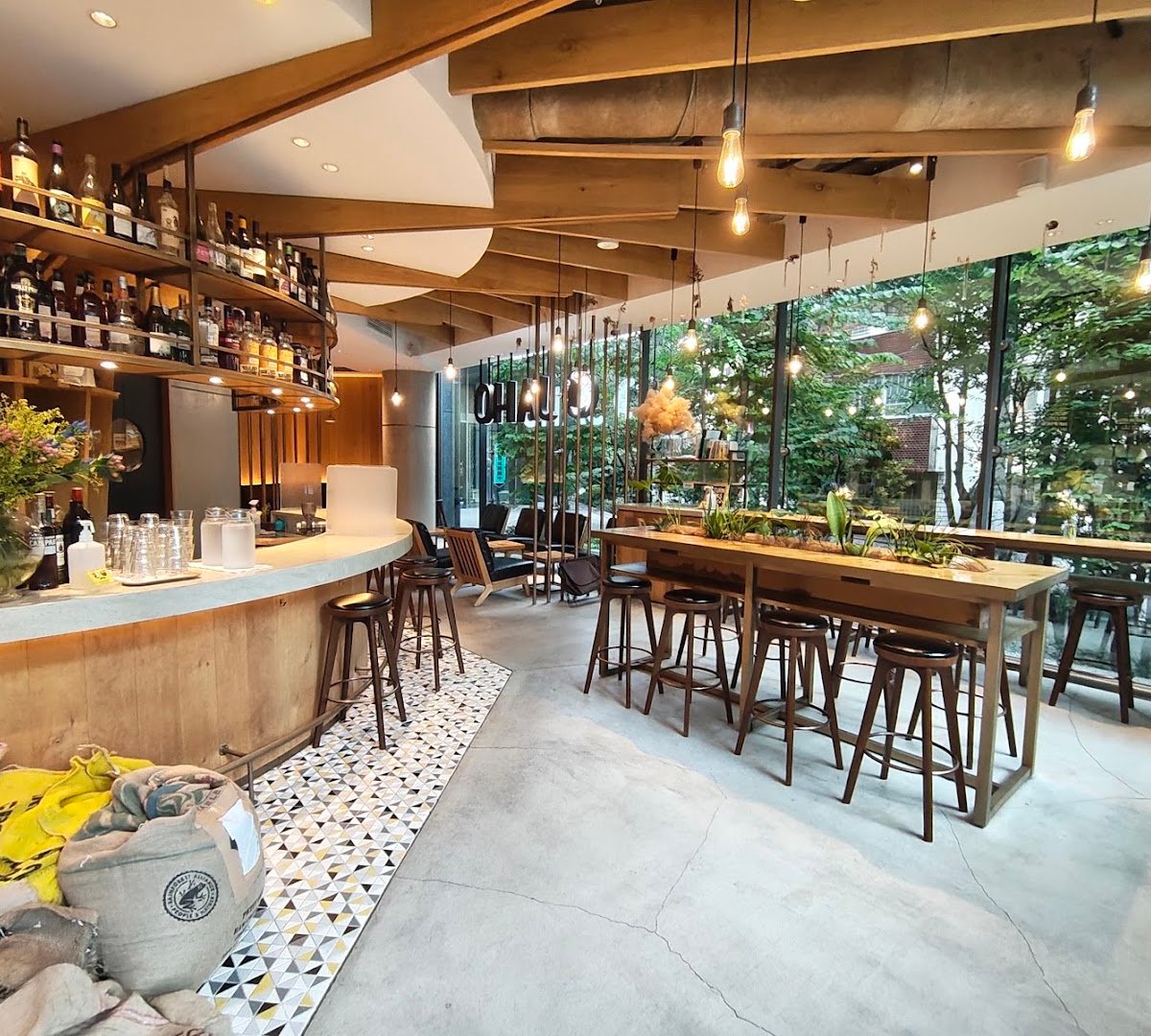 Interior of Jaho Coffee Roaster & Wine Bar, specialty coffee shop in Tokyo