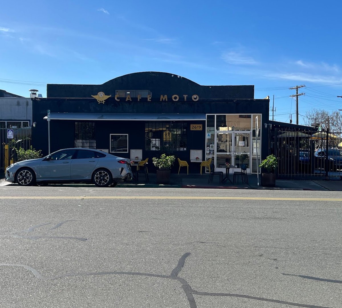 Storefront of Cafe Moto, specialty coffee shop in San Diego