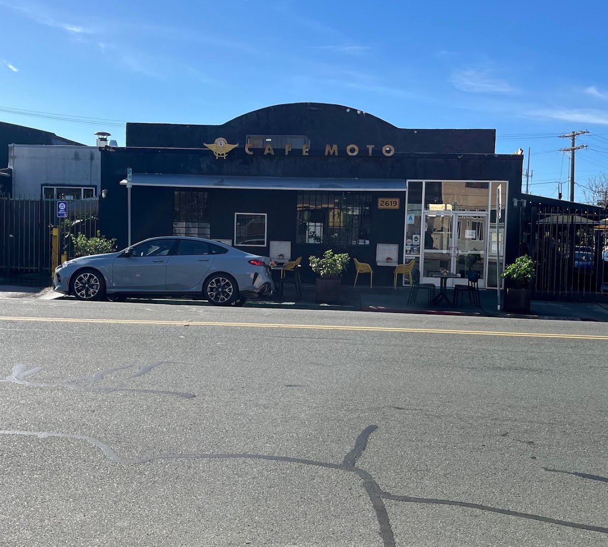 Storefront of Cafe Moto, specialty coffee shop in San Diego