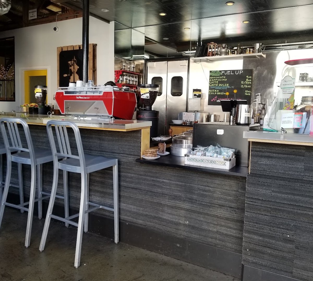 Interior of Cafe Moto, specialty coffee shop in San Diego