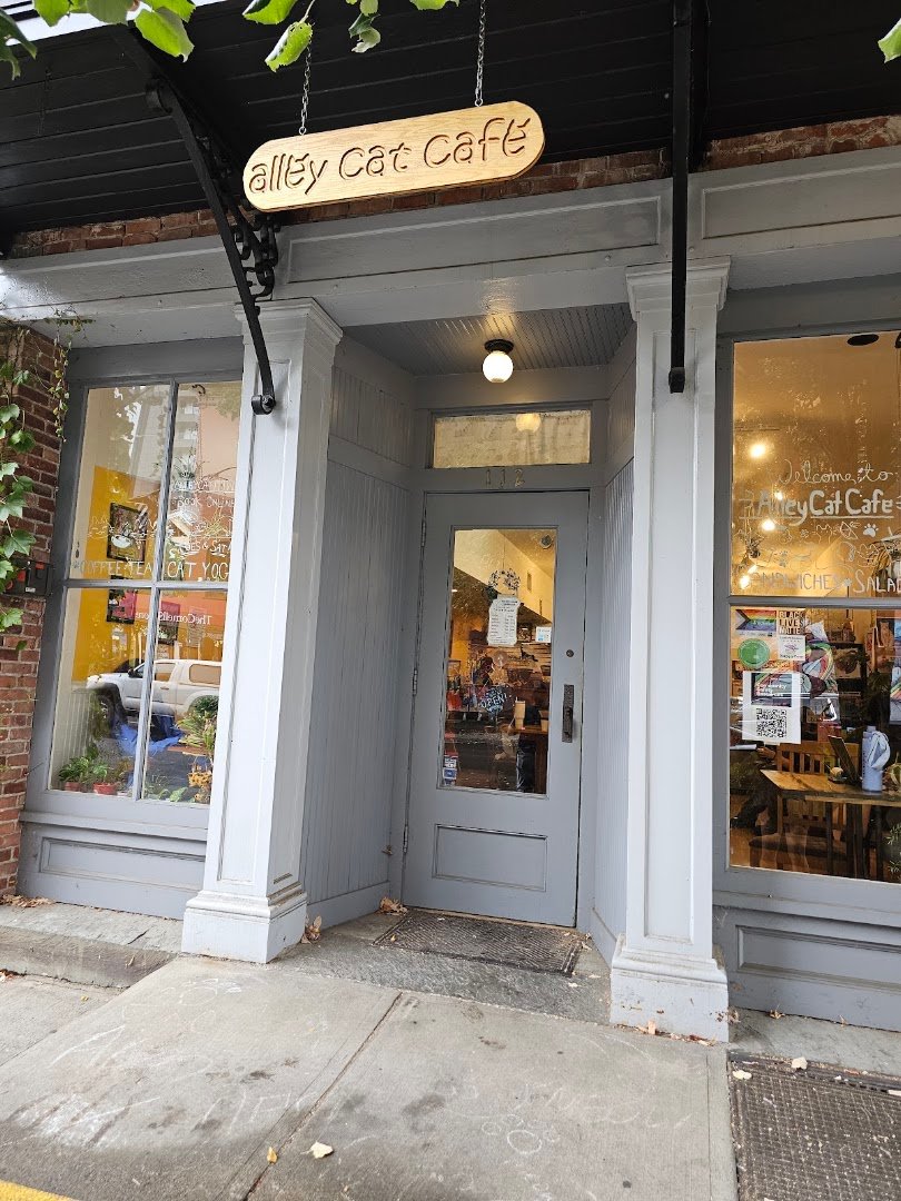 Storefront of Alley Cat Cafe, specialty coffee shop in Ithaca