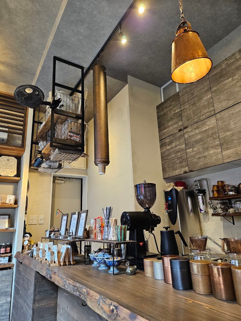 Interior of nano-coffeeroaster, specialty coffee shop in Tokyo