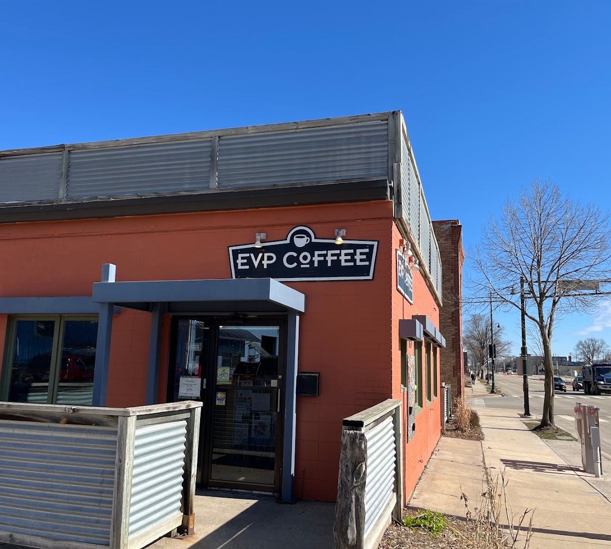 Storefront of EVP Coffee East, specialty coffee shop in Madison
