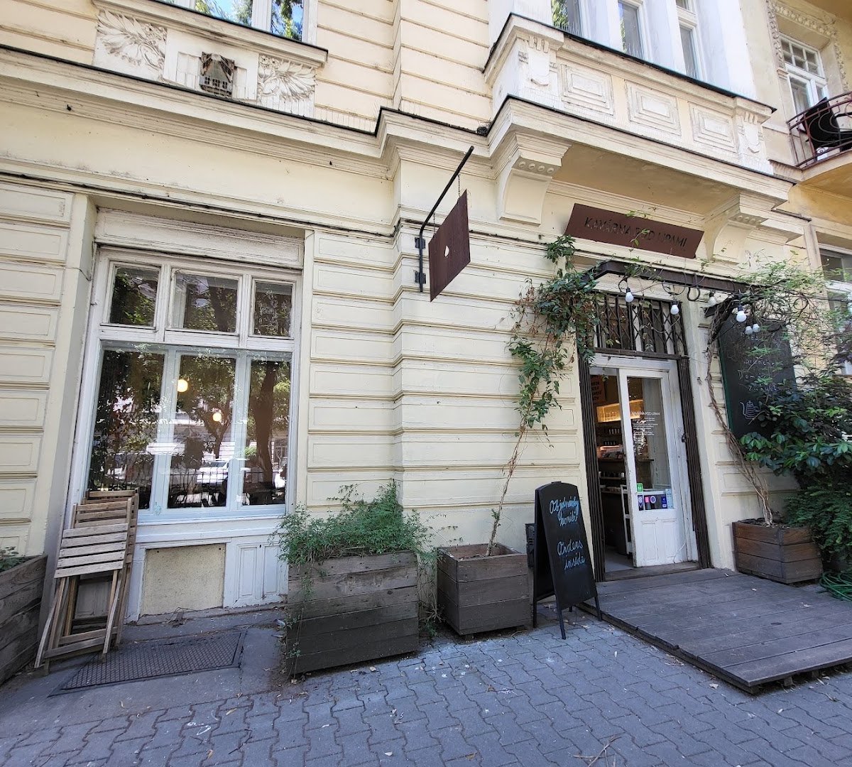 Storefront of Cafe Pod Lipami, specialty coffee shop in Prague