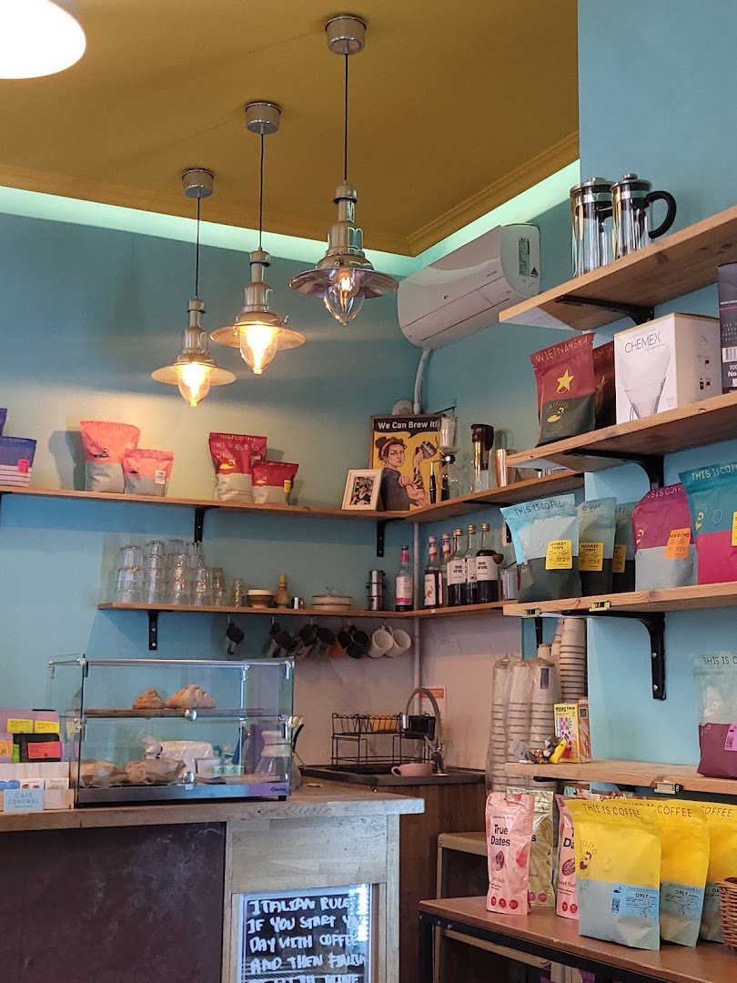 Interior of Cafe Central Hoża, specialty coffee shop in Warsaw