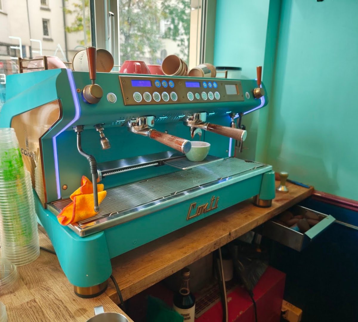 Interior of Cafe Central Hoża, specialty coffee shop in Warsaw
