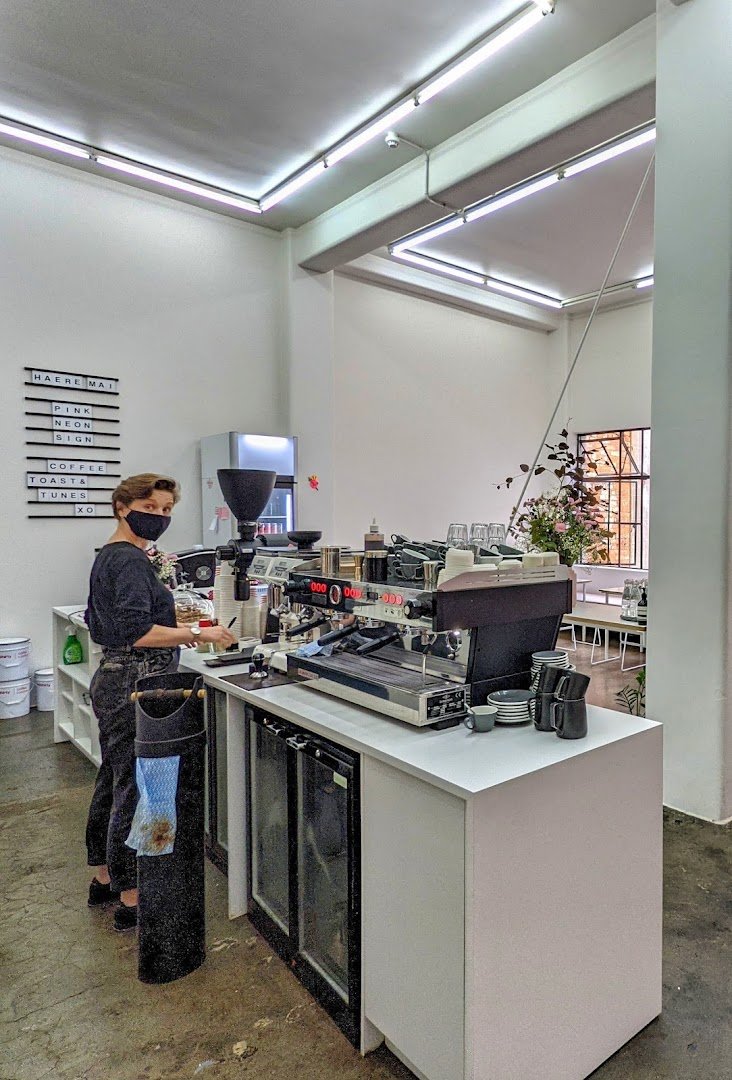 Interior of Pink Neon Sign, specialty coffee shop in Auckland