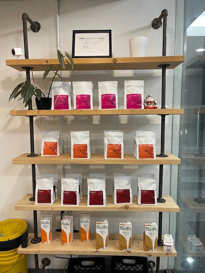 Interior of Fahrenheit Coffee, specialty coffee shop in Toronto