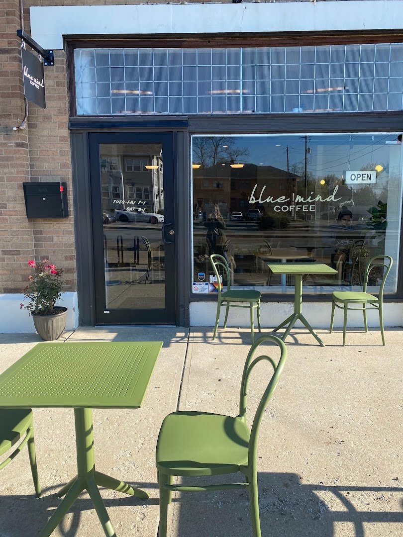Storefront of Blue Mind Coffee, specialty coffee shop in Indianapolis