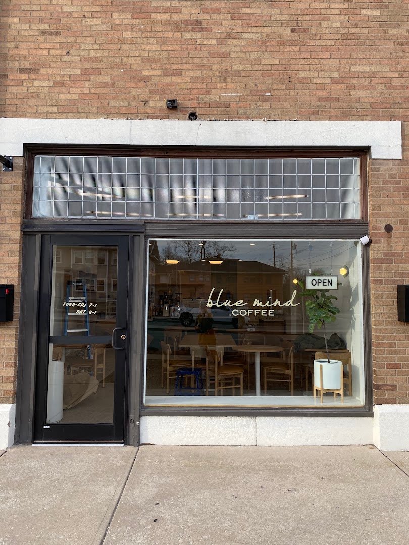 Storefront of Blue Mind Coffee, specialty coffee shop in Indianapolis
