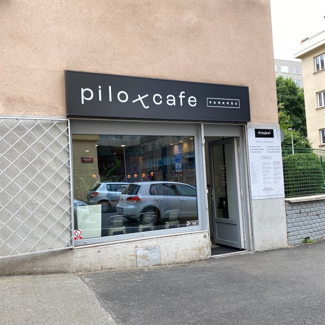 Storefront of Pilot Cafe Pankrác, specialty coffee shop in Prague