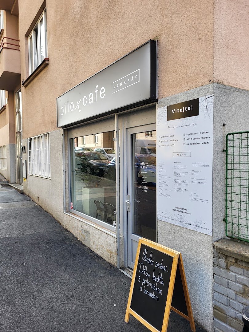 Storefront of Pilot Cafe Pankrác, specialty coffee shop in Prague