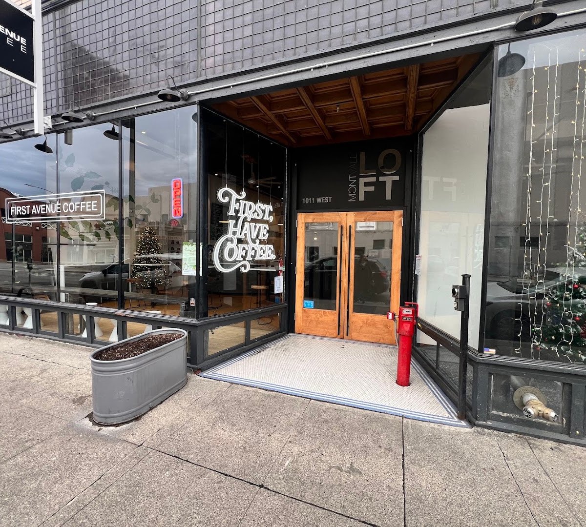 Storefront of First Avenue Coffee, specialty coffee shop in Spokane