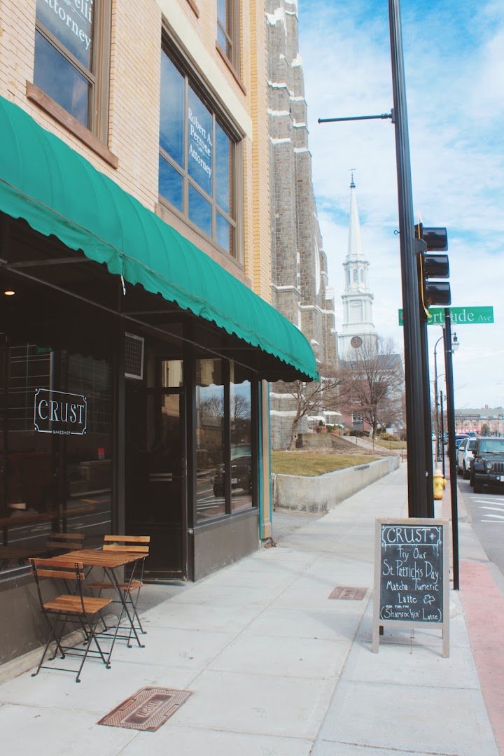 Storefront of Crust Artisan Bakeshop, specialty coffee shop in Worcester