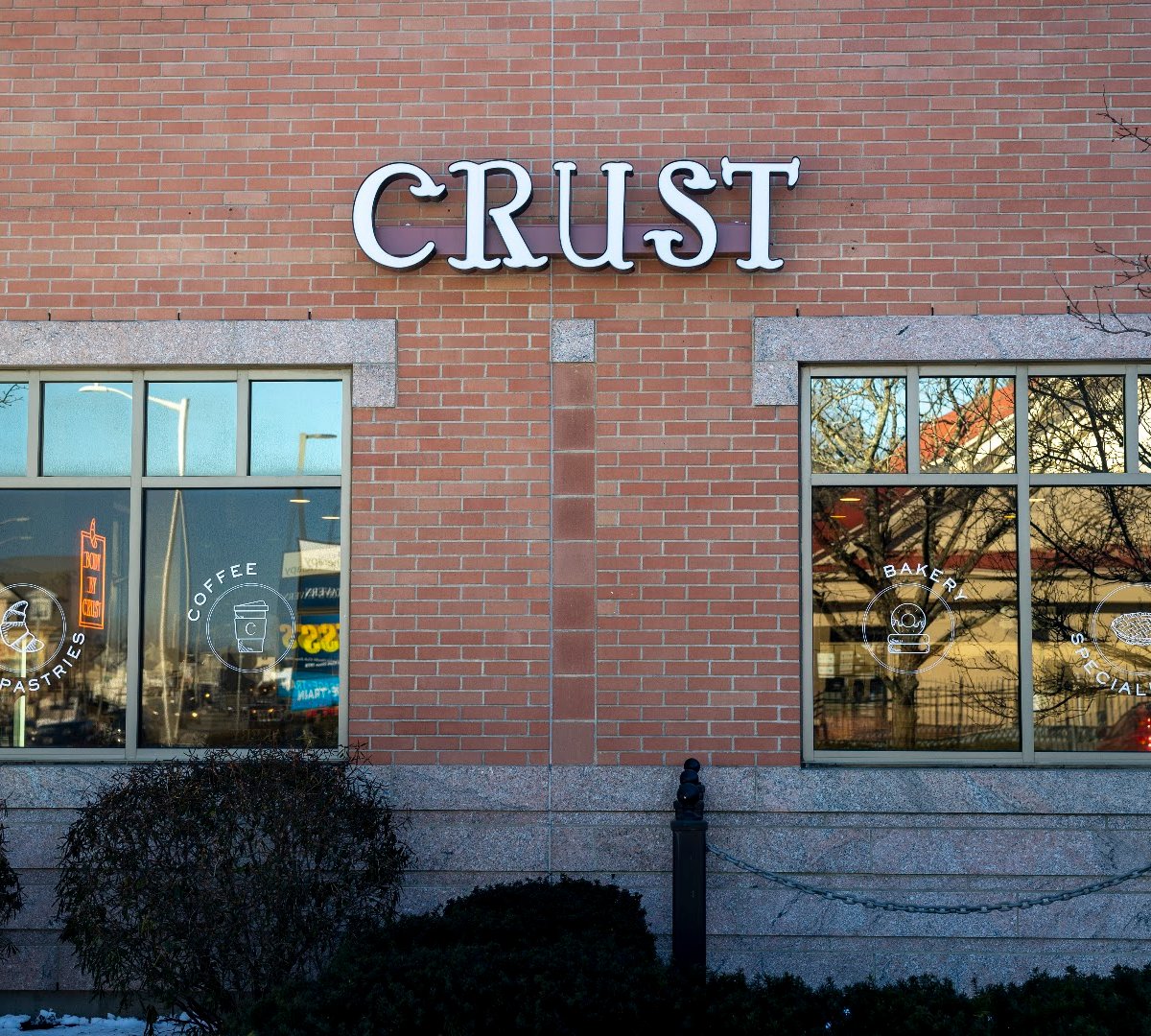 Storefront of Crust Artisan Bakeshop, specialty coffee shop in Worcester