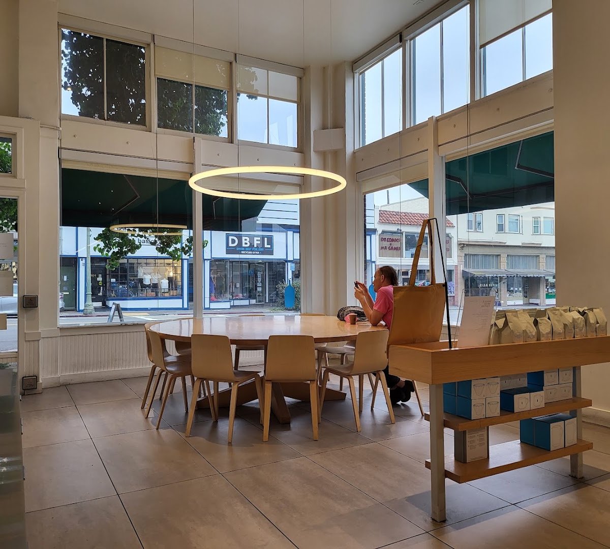 Interior of Blue Bottle Coffee, specialty coffee shop in Oakland