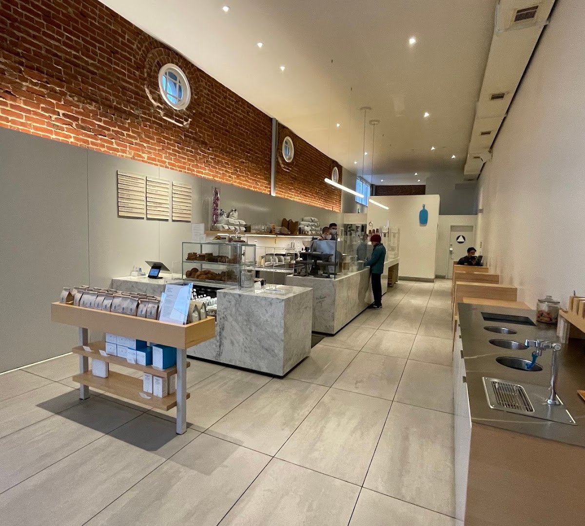 Interior of Blue Bottle Coffee, specialty coffee shop in Oakland