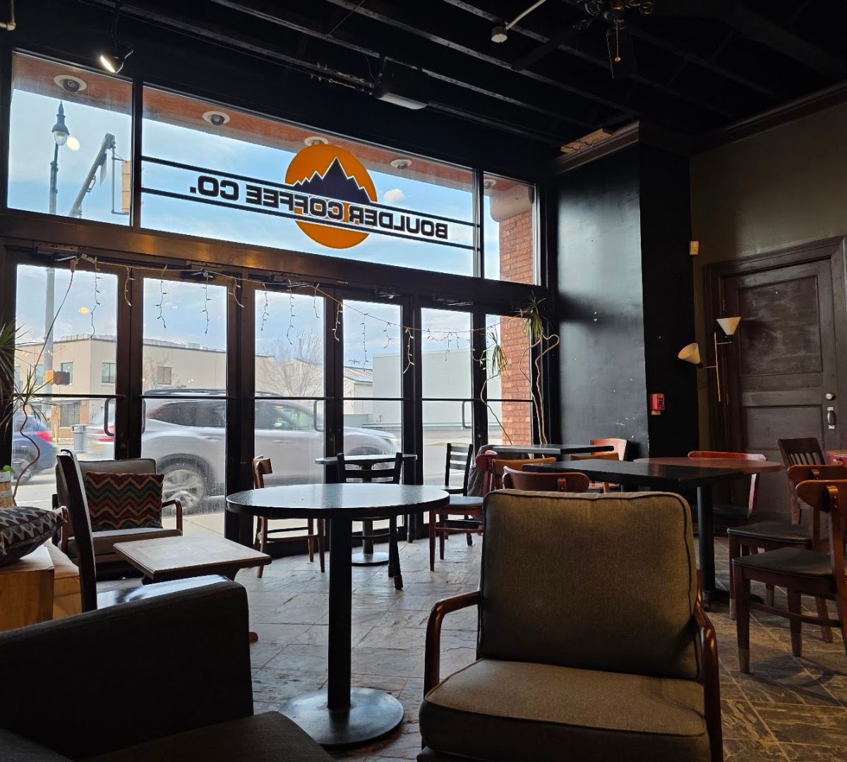 Interior of Boulder Coffee Co Cafe and Lounge, specialty coffee shop in Rochester