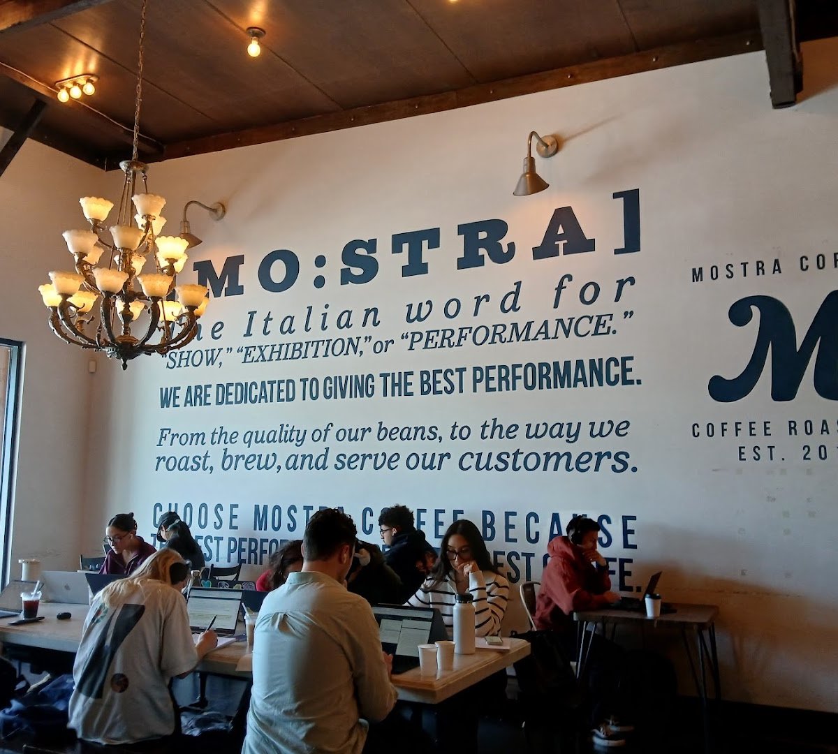 Interior of Mostra Coffee, specialty coffee shop in San Diego