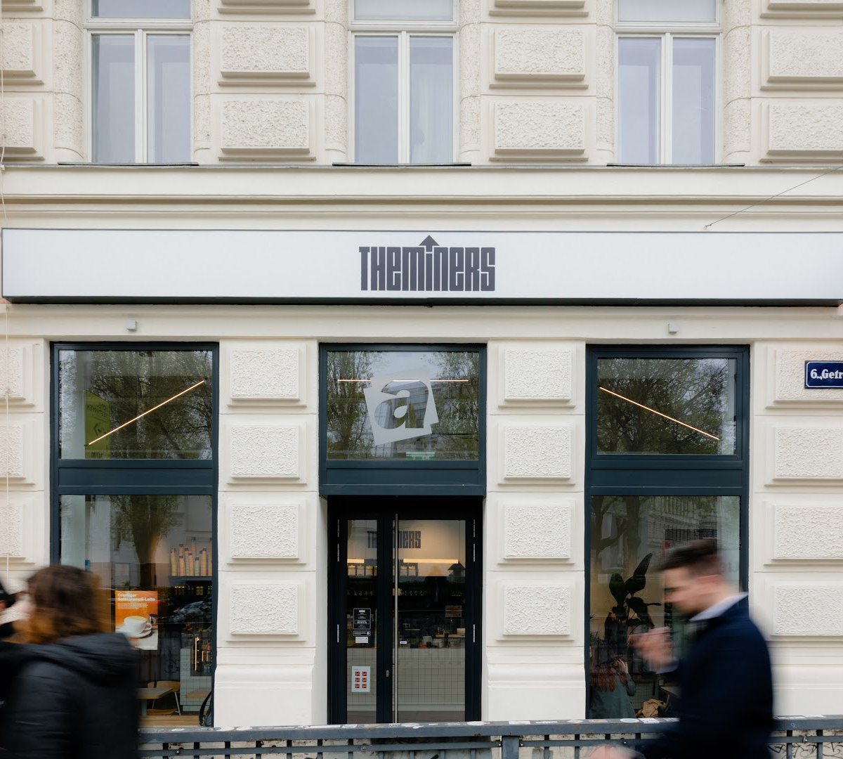 Storefront of The Miners Coffee Naschmarkt, specialty coffee shop in Vienna