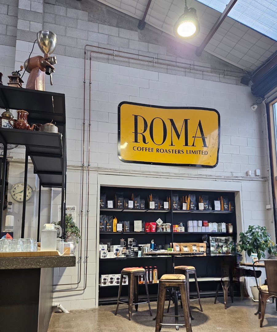 Interior of Roma Coffee Roasters, specialty coffee shop in Auckland