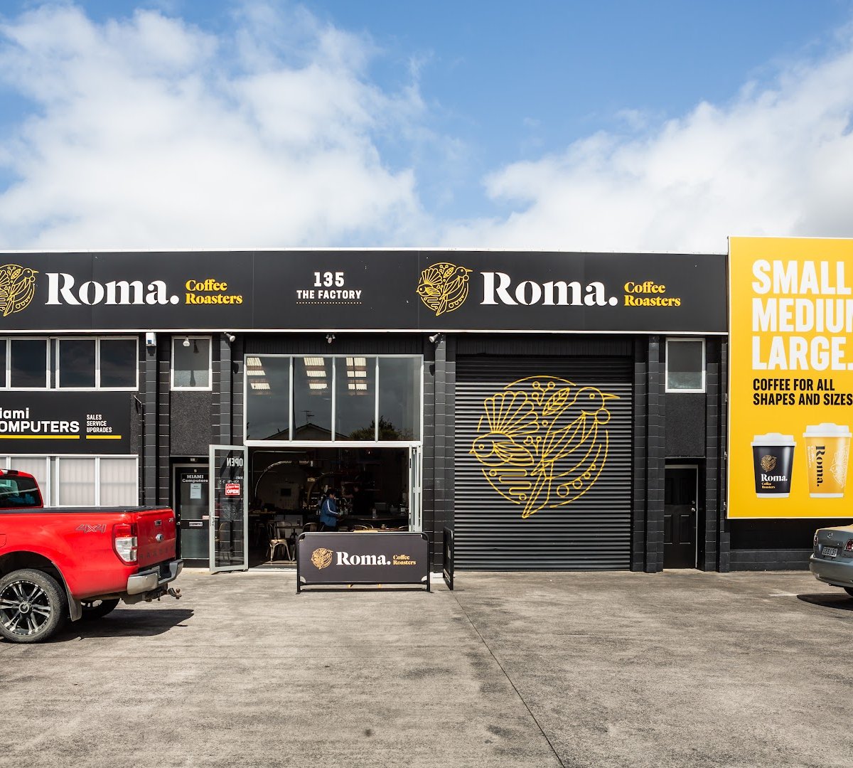 Storefront of Roma Coffee Roasters, specialty coffee shop in Auckland