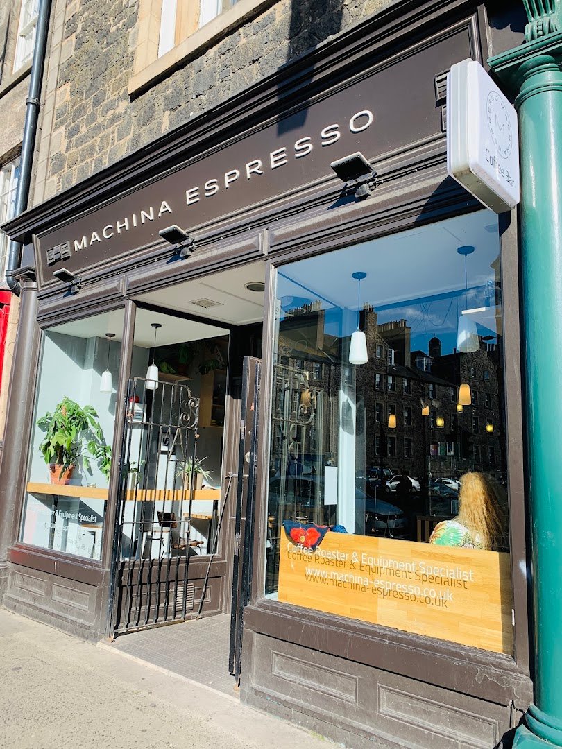 Storefront of Machina Espresso, specialty coffee shop in Edinburgh