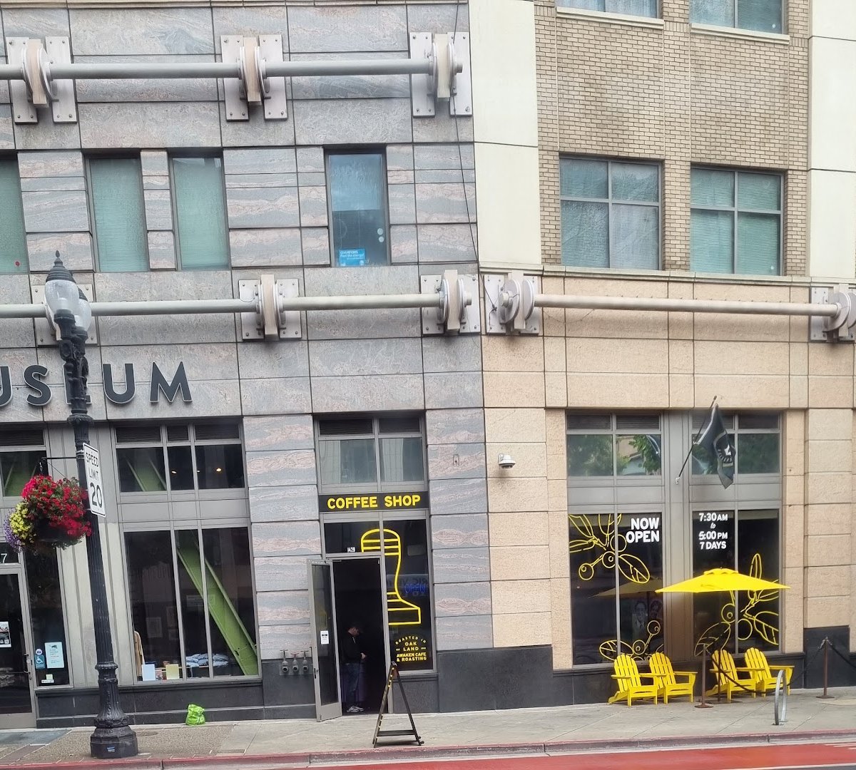 Storefront of Awaken Cafe & Roasting, specialty coffee shop in Oakland