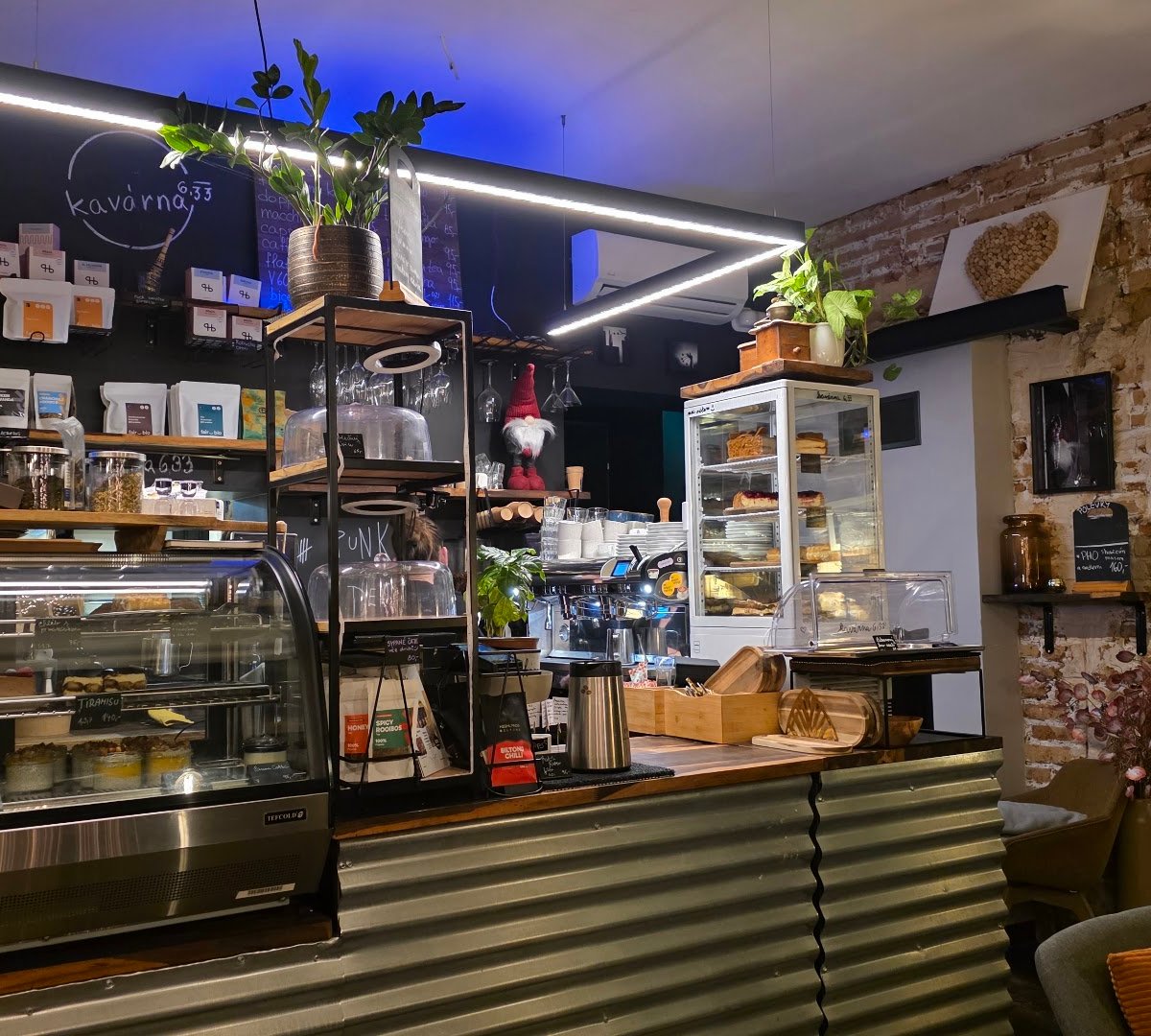 Interior of kavárna a pekárna 6,33, specialty coffee shop in Prague